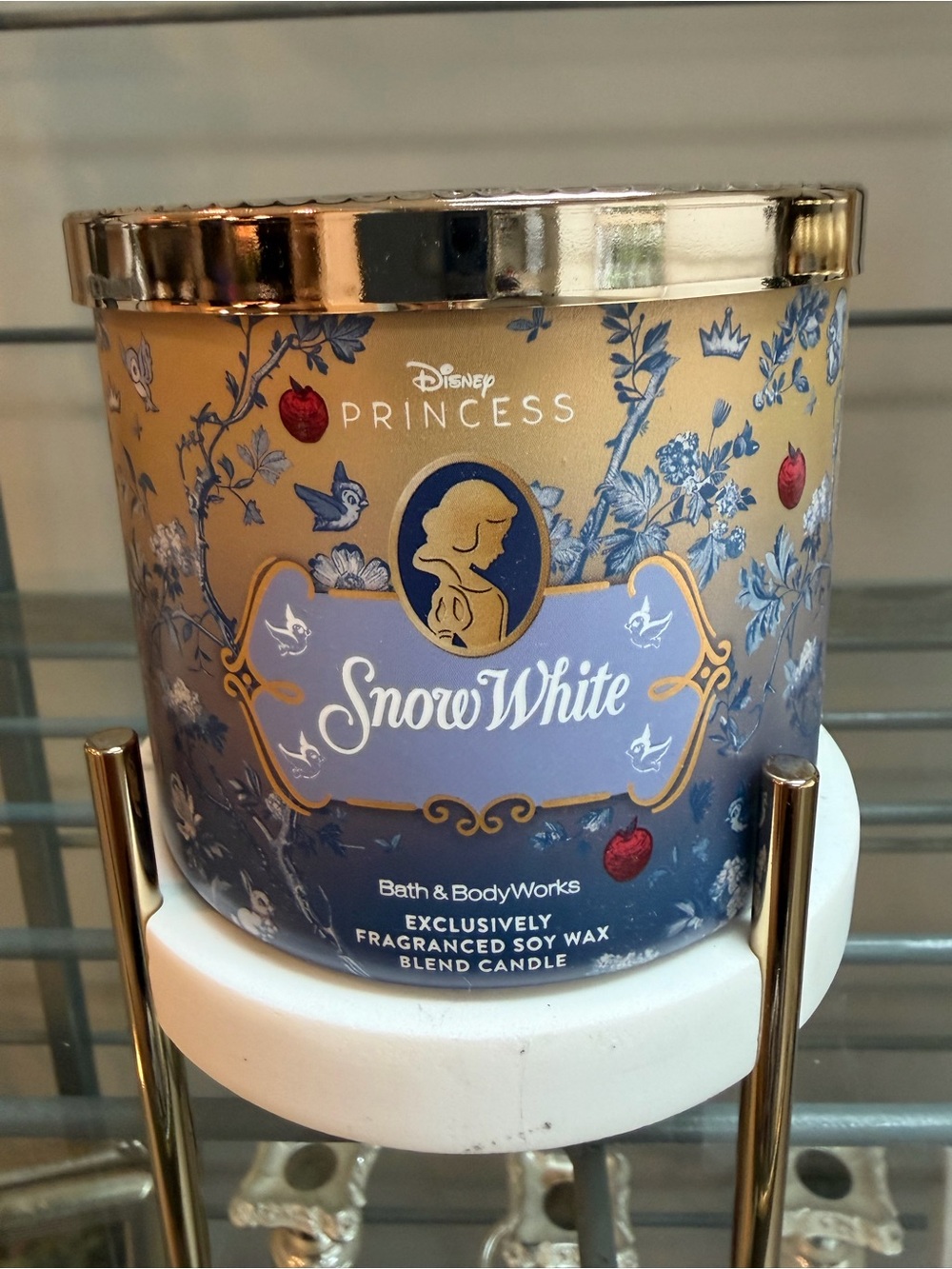 Bath & Body Works Snow White Disney Princess 3 Wick Candle - Blue/Gold NWT